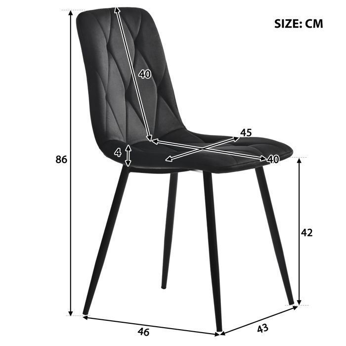 Juego de mesa de comedor de 117 × 68 cm con 4 sillas - Juego moderno de mesa y sillas para cocina/sala de estar - Sillas de terciopelo, negras