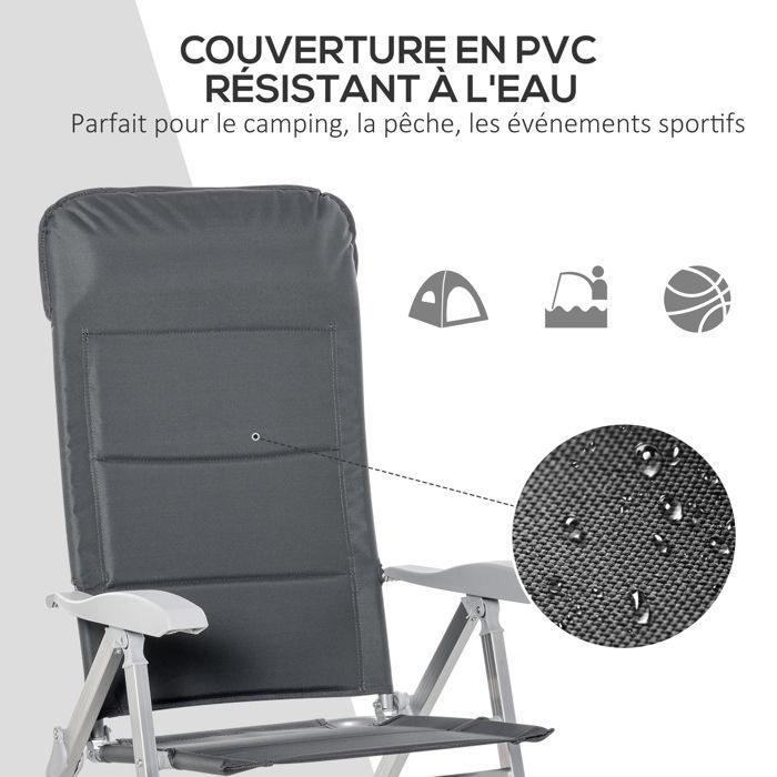 Folding garden chair - Outsunny - 75x61.5x115cm - Aluminium - grey