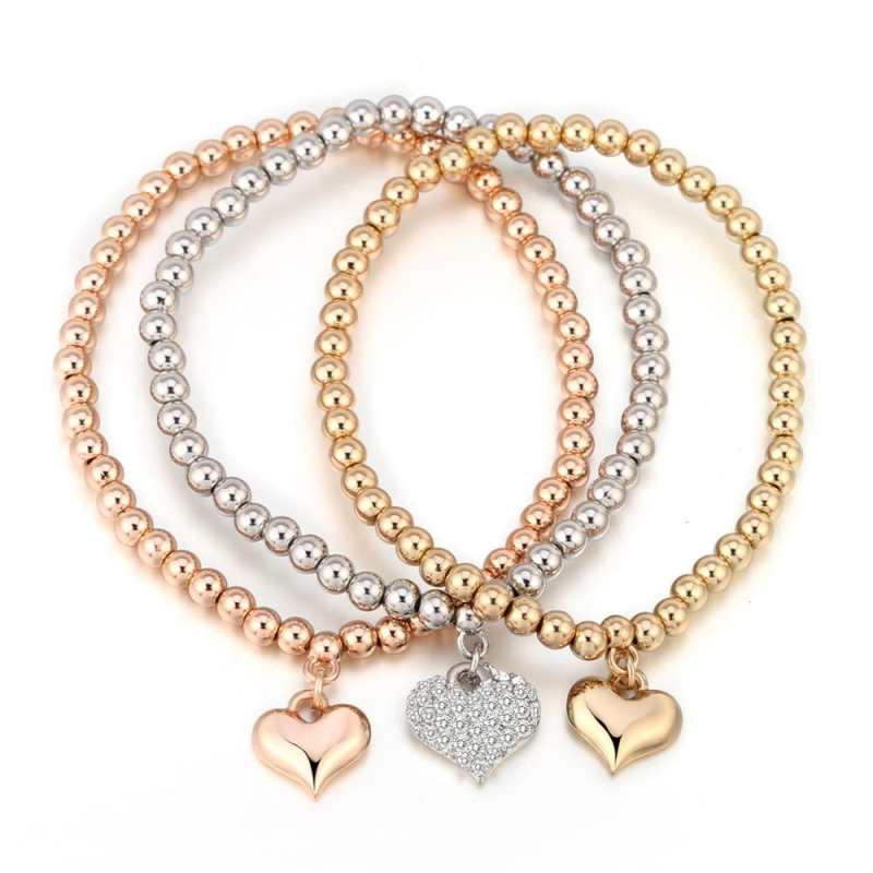 Tiny Crystal Heart Bracelet – Gold-Tone Chain with Mixed-Color Beads and Charms – Trendy Jewelry Gift for Women (2019 Dropshipping)