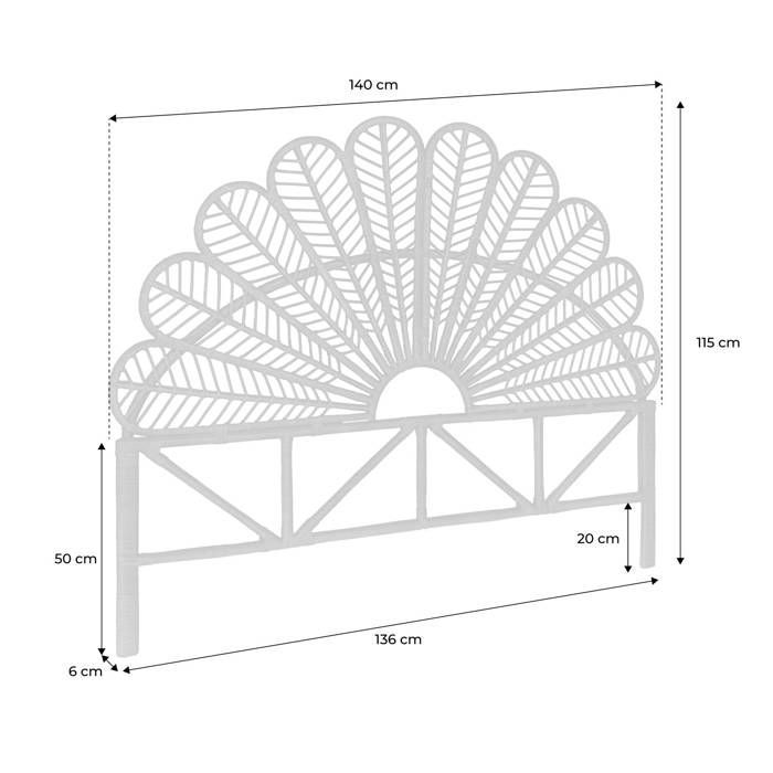 Hoofdbord van natuurlijk rotan, B 140 x D 6 x H 115 cm