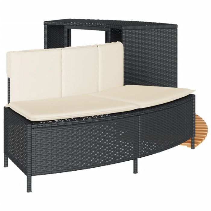 Estructura de mimbre de resina negra para jacuzzi, madera maciza de acacia.