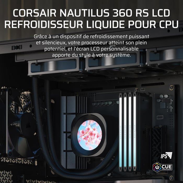 Sistema de refrigeração líquida Corsair de 360 mm para CPU com tela LCD - LCD IPS de 5,3 cm - Intel LGA 1851/1700 - AMD AM5/AM4
