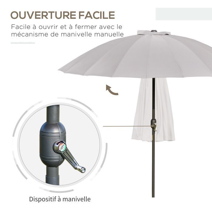 Outsunny - parasol - Métal - 250x250x240cm - Gris clair