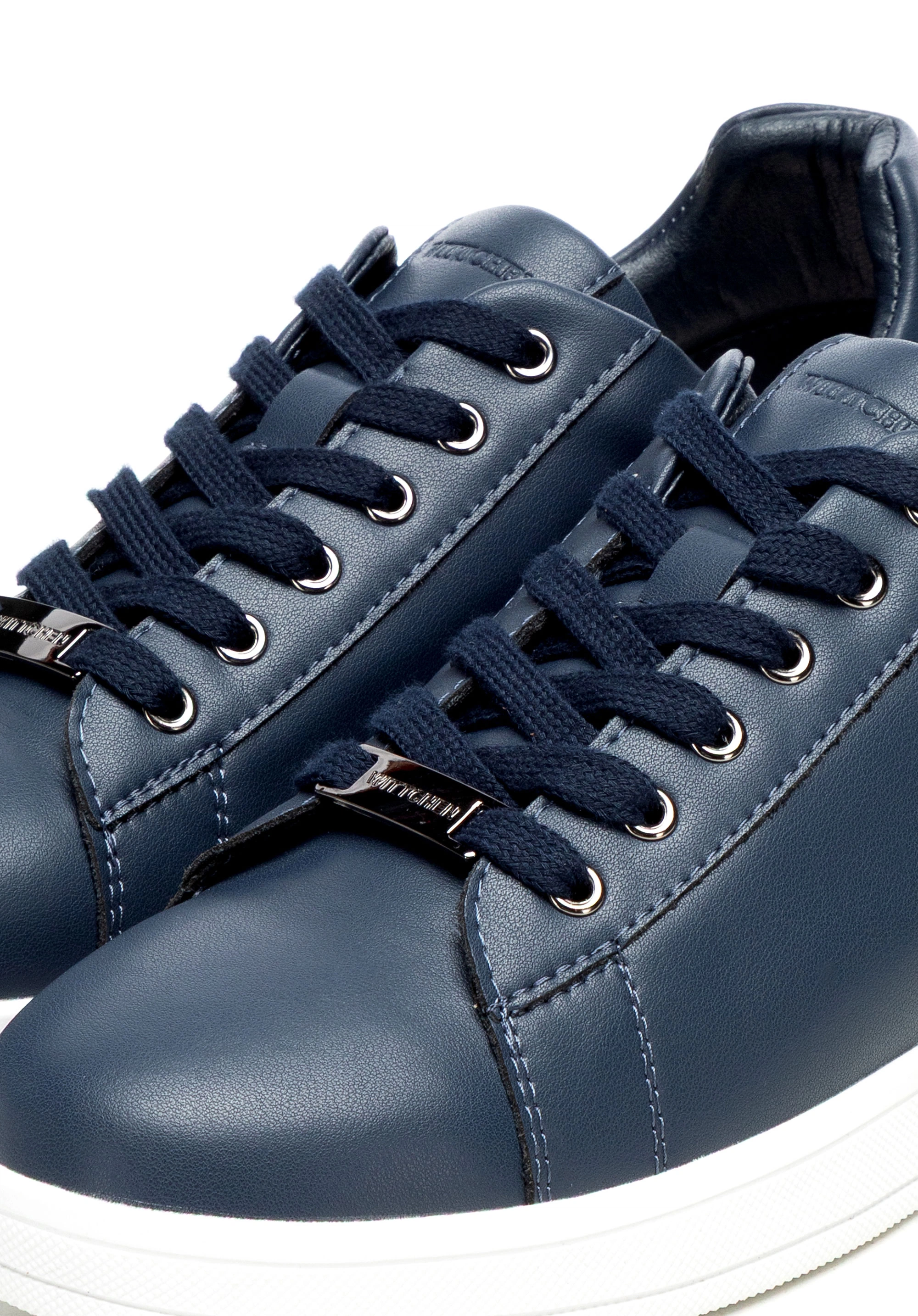 Damskie sneakersy skórzane na platformie granatowe