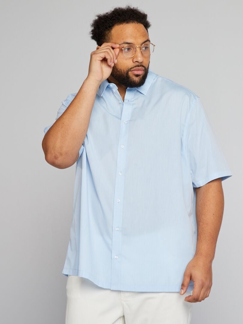 Poplin overhemd met korte mouwen - BLAUW