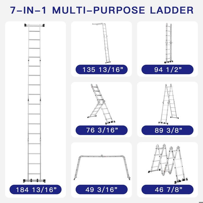 TEENO Échelle multifonction 7-en-1 4,7 m aluminium 16 échelons 150 kg 2 plateformes 2 roues