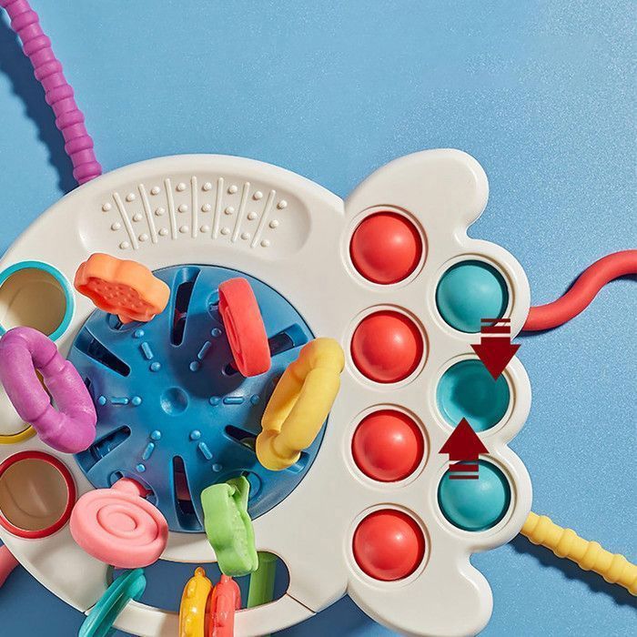 3PCS Jouet sensoriel Montessori, Jouet à tirer en forme de pieuvre, 6 cordes texturées - Jouet sensoriel pour bébés de 18 mois