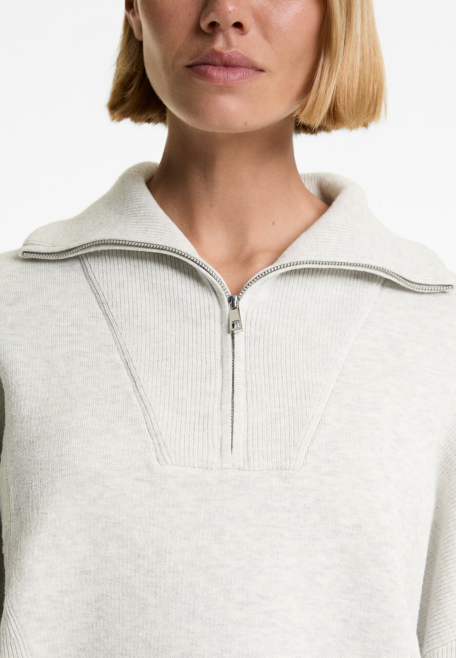 OYSHO RIB KNIT HALF-ZIP Trui - gemêleerd lichtgrijs