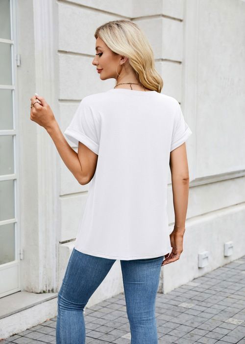 Dames T-shirt met korte mouwen en ronde hals, effen kleur, casual zomershirt, losse pasvorm, comfortabele stof - EU-maat - wit