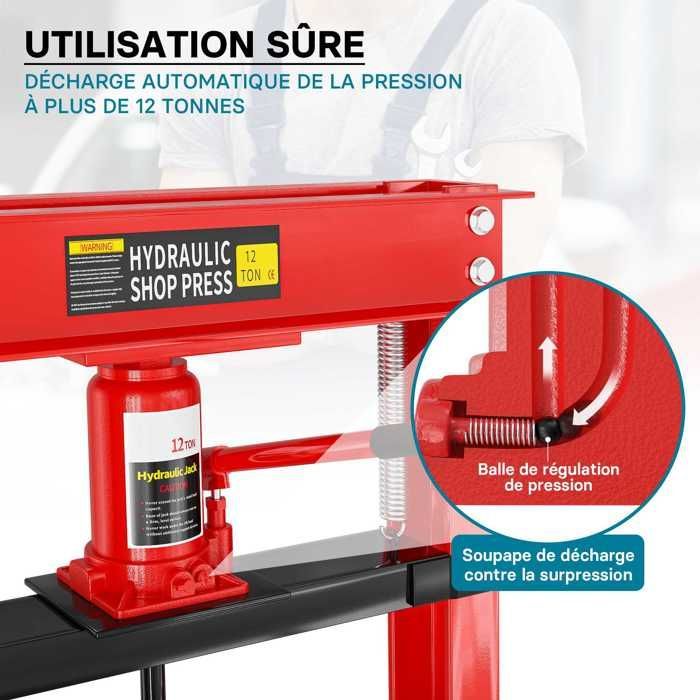 Prensa hidráulica Wiltec, prensa de taller, prensa de bastidor – 1340 x 500 x 600 mm – Fuerza de prensado de 12 t – Cilindro de pistón – Taller de reparación
