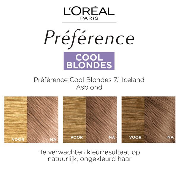 L'Oréal Paris Preference Cool Blondes 7.1 As Middenblond Permanente Haarkleuring<br>