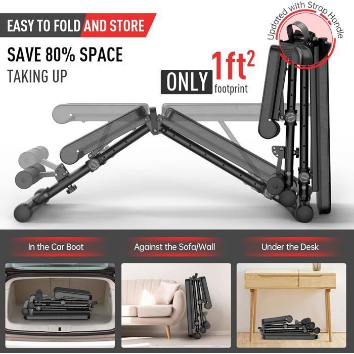JOROTO MD35 3-in-1 Folding Weight Bench - 8 Adjustable Positions - Versatile Training - Stable and Secure - 318 kg Capacity