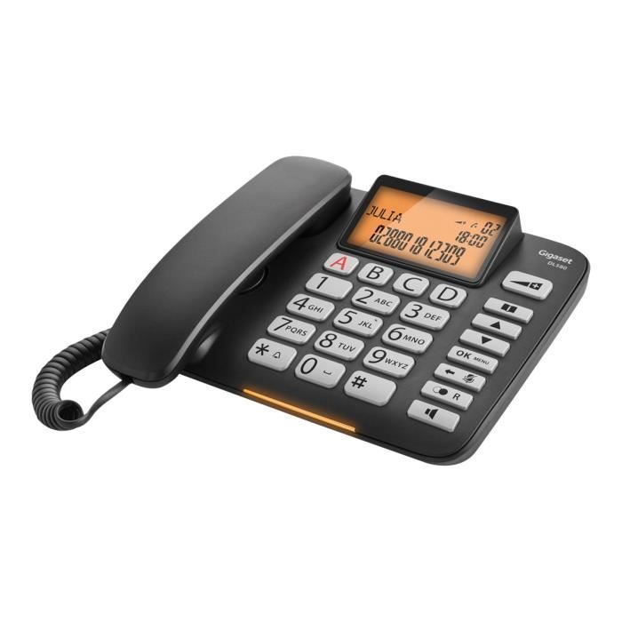 Teléfono fijo Gigaset DL580 con identificador de llamadas, negro - Manos libres y reloj integrado