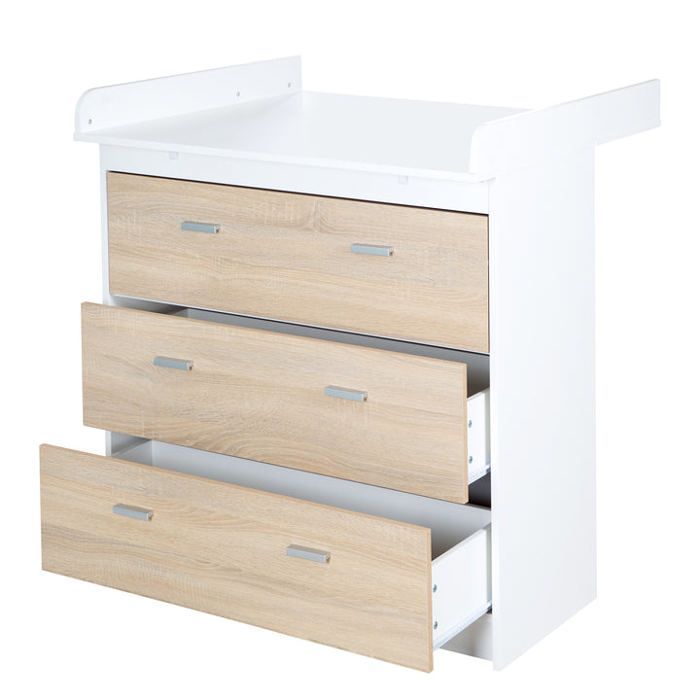 ROBA Gabriella changing table - 3 drawers - two-tone - ROBA brand - Oak wood effect - White