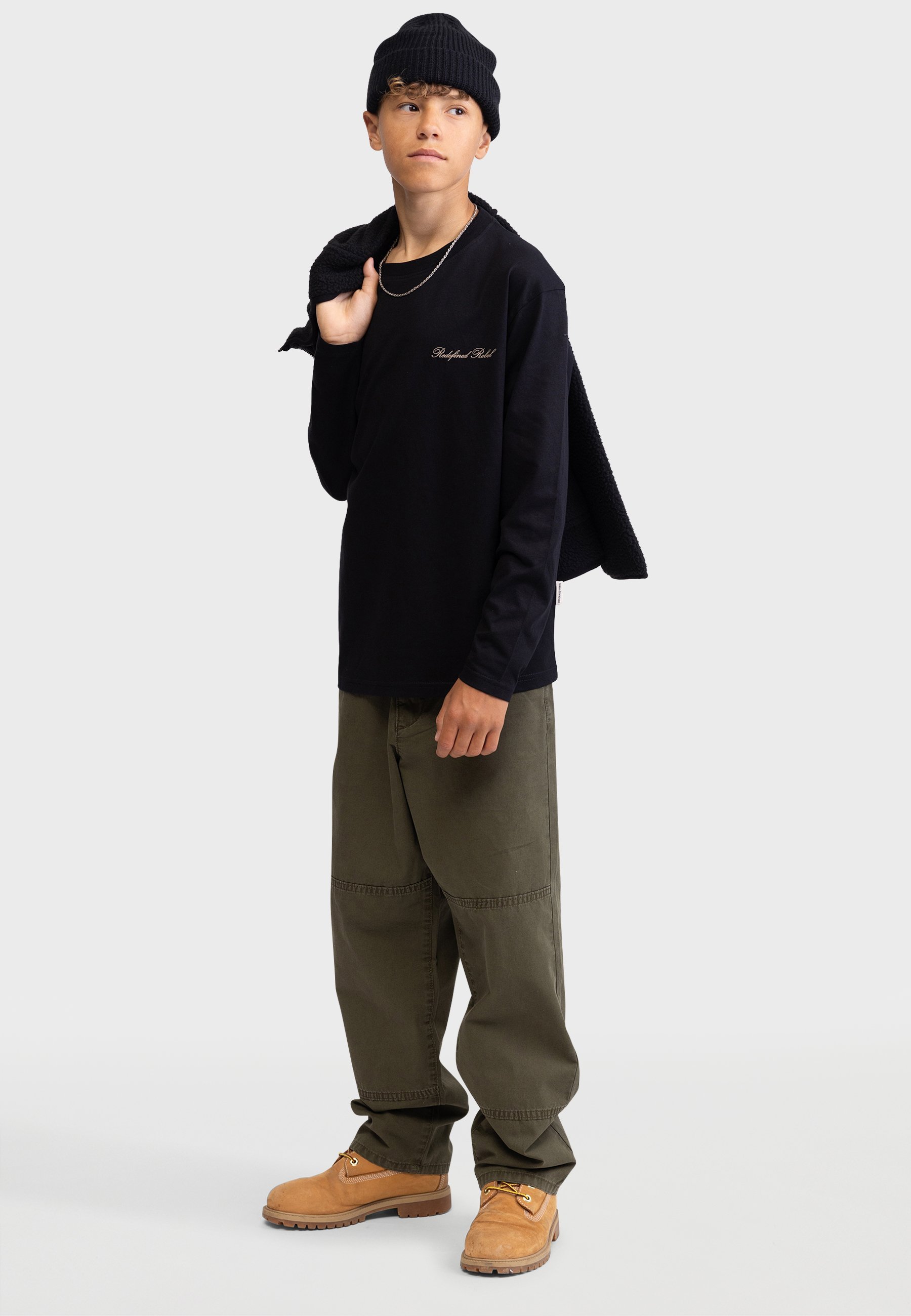 Redefined Rebel TELIAN TEE BOX 2 PCS BOXY FIT - Top met lange mouwen - zwart/vintage kaki