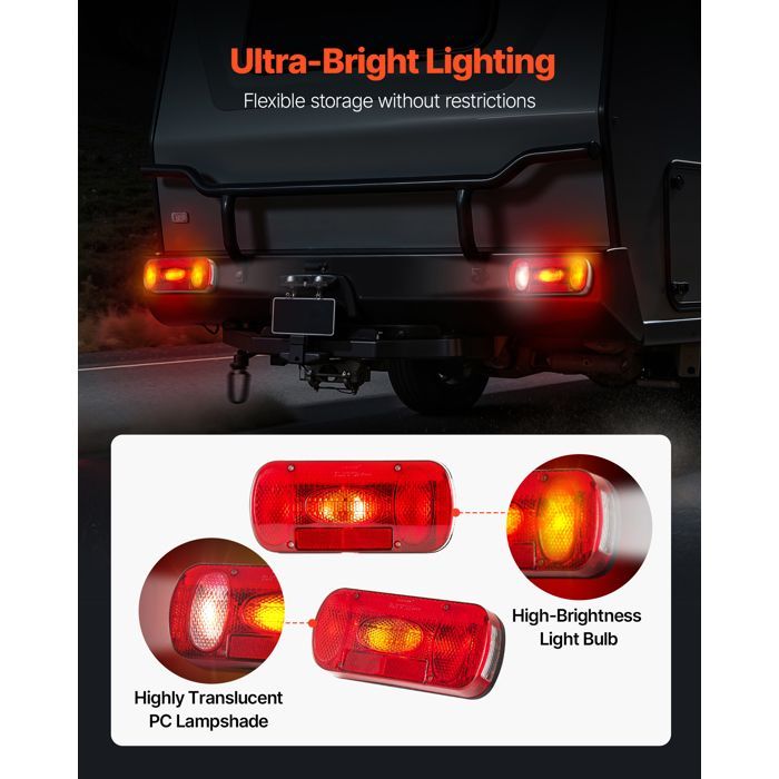 Luces ovaladas para remolque, 2 unidades, 12 V - VEVOR - Luces traseras/de freno, etc. - Kit de iluminación impermeable para remolque con arnés de cableado