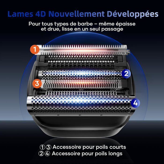 Rasoir Electriques Hommes Barbe 120 mins d'Autonomie Mini Foil Shaver Homme avec 4 Lames Flottantes USB-C Tondeuse Barbe Étanche