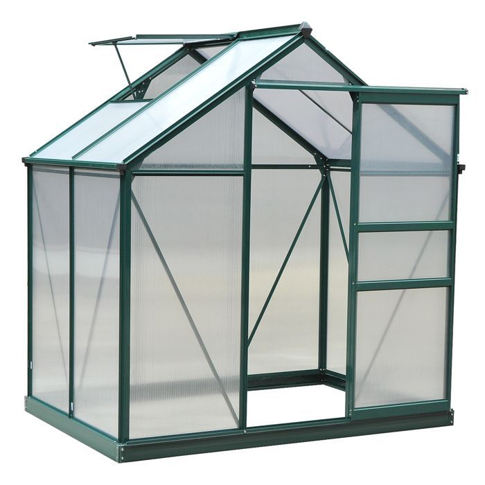 Serre de jardin polycarbonate - Outsunny - résistant aux UV 30+ - avec fondation renforcé - 190 x 132 x 201 cm - vert foncé