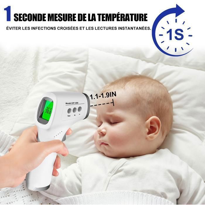 Termometro digitale a infrarossi senza contatto per la fronte, 32-42,9℃, misurazione frontale, lettura con codice colore, display LCD, funzione di allarme febbre