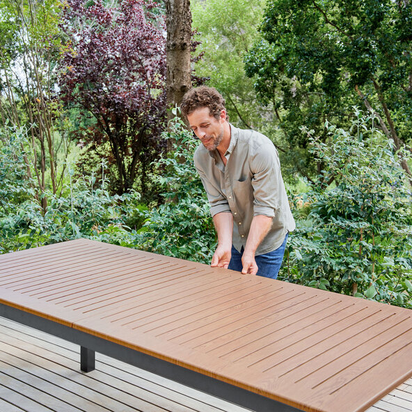Uttrekkbart bord i aluminium, 220/280 x 100 cm, treutseende