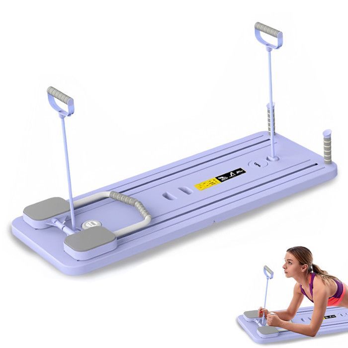 Rodillo abdominal multifuncional con bandas de resistencia, tabla de pilates con sistema de rebote automático y contador incorporado.