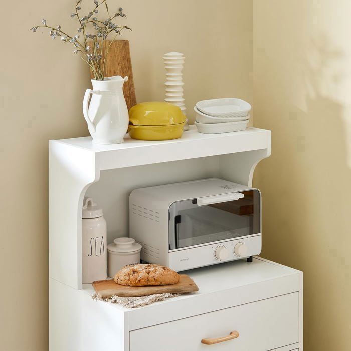 SoBuy Microwave Cart on Wheels – Kitchen Storage Trolley with 1 Drawer & 2 Doors, White 62x40x119 cm