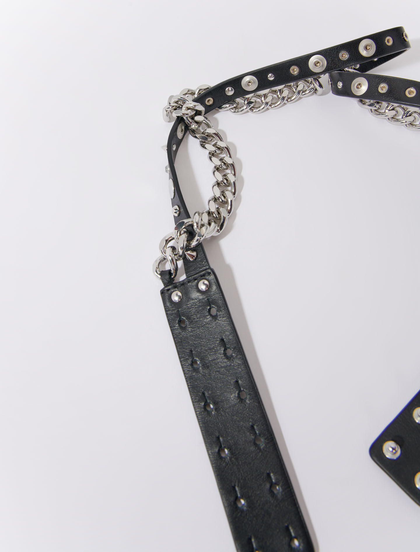 Dubbele leren riem met ketting - Zwart