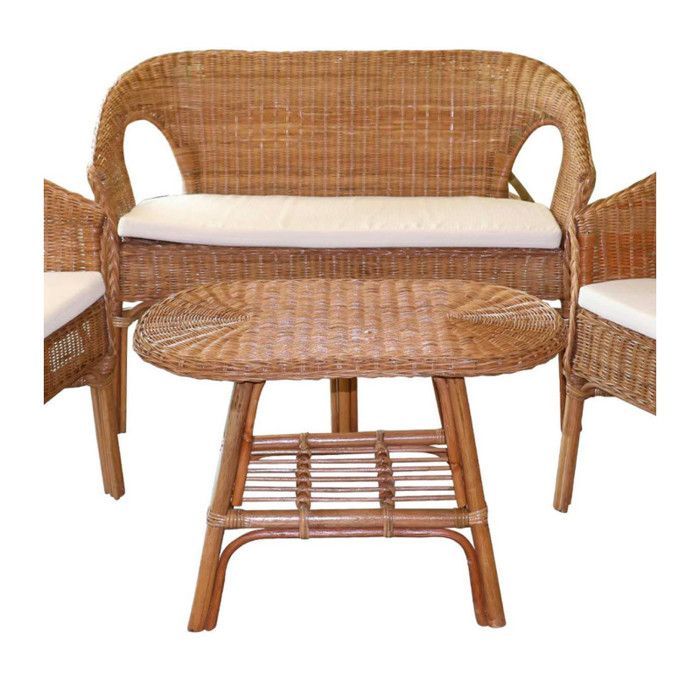 Garden furniture set - SUNNYDAYS - Rattan - 2 armchairs and 1 sofa - Beige - 4 people
