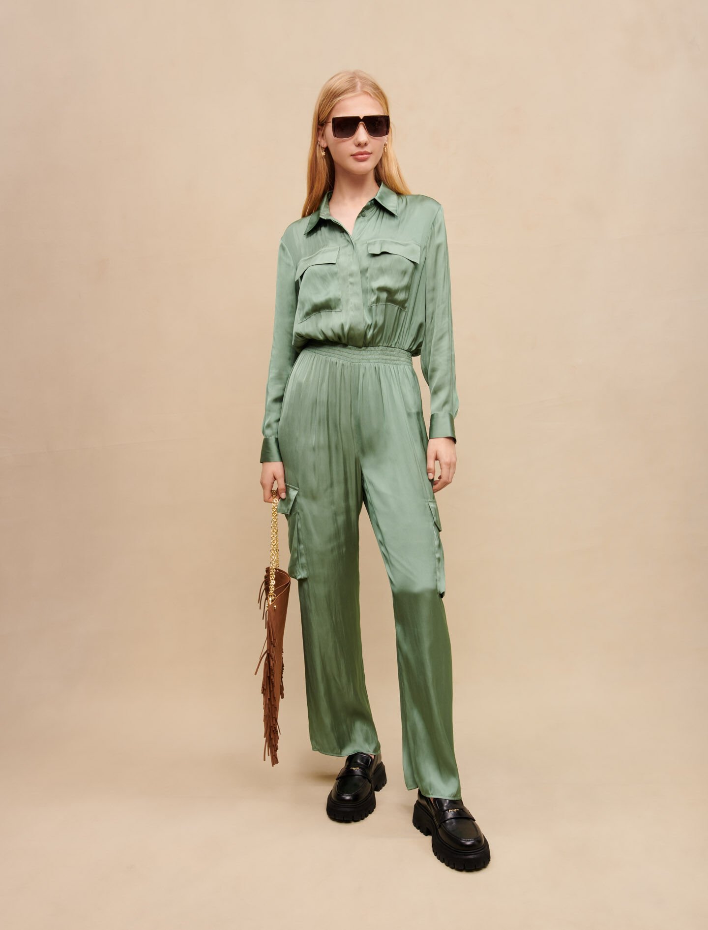 Satijnen jumpsuit - Groen
