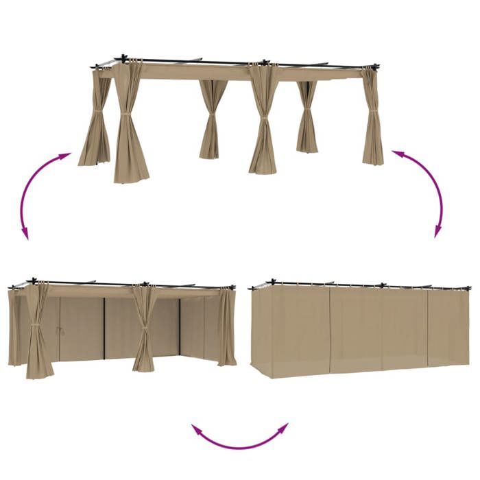 vidaXL Tonnelle avec rideaux taupe 6x3 m acier, tonnelle de jardin, tonnelle de patio, pavillon de jardin 4003922