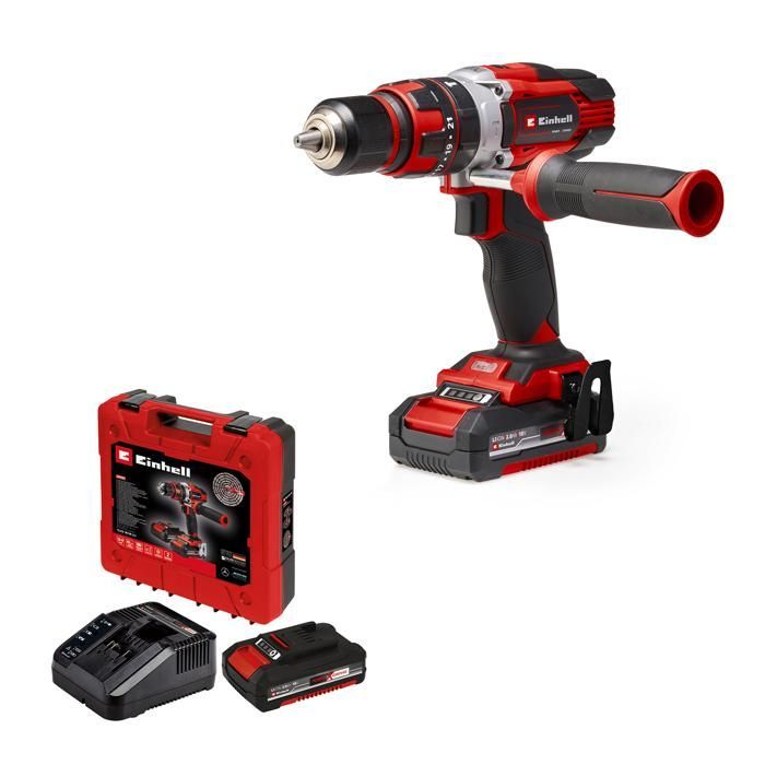 Einhell Perceuse Visseuse à percussion sans fil TE-CD 18/48 Li-i Kit PXC (18V, 48Nm) Livré avec 2 Batteries 2,0Ah et Chargeur