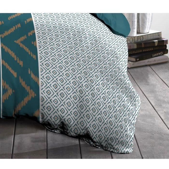 Juego de funda nórdica de microfibra ETHNO de 220x240 cm y 2 fundas de almohada de 63x63 cm, color azul pato.