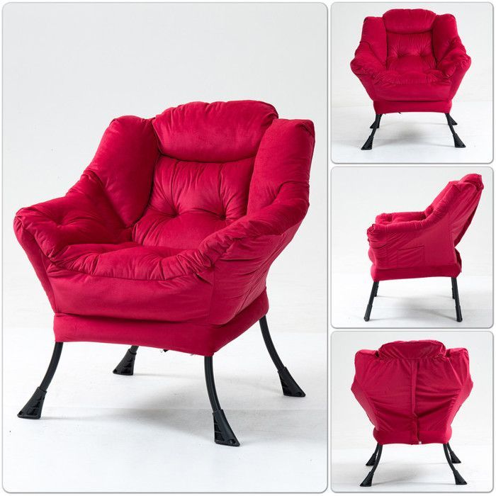Sillón de 75 x 80 x 85 cm, mecedora de metal con bolsillos laterales, silla de lactancia minimalista, color rojo.