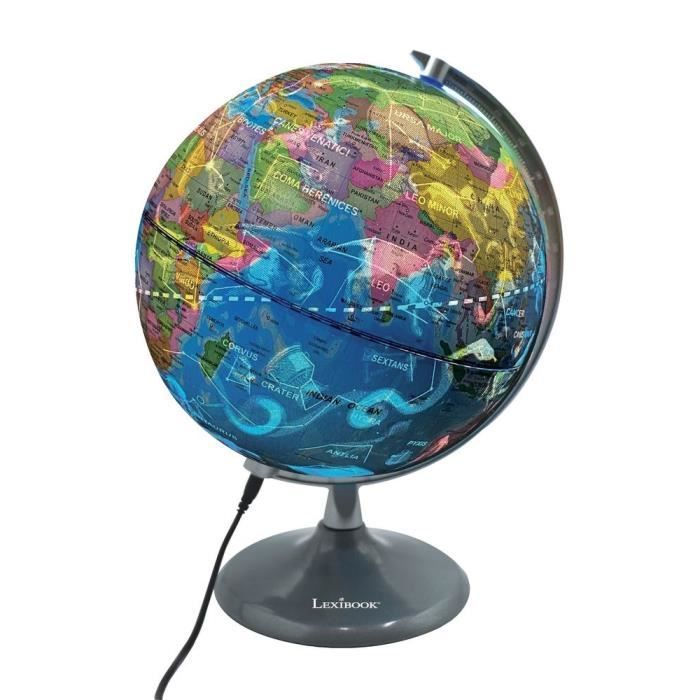 LEXIBOOK - Illuminated Day & Night Globe – Globe that illuminates during the day and displays a constellation map (French)