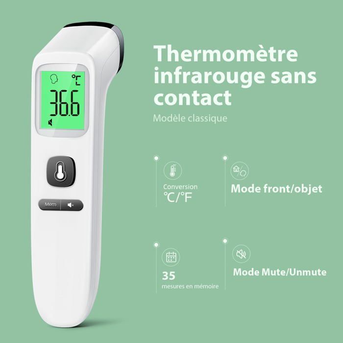 Termometro frontale senza contatto, termometro per neonati, termometro medico digitale a infrarossi per adulti, etichetta bianca