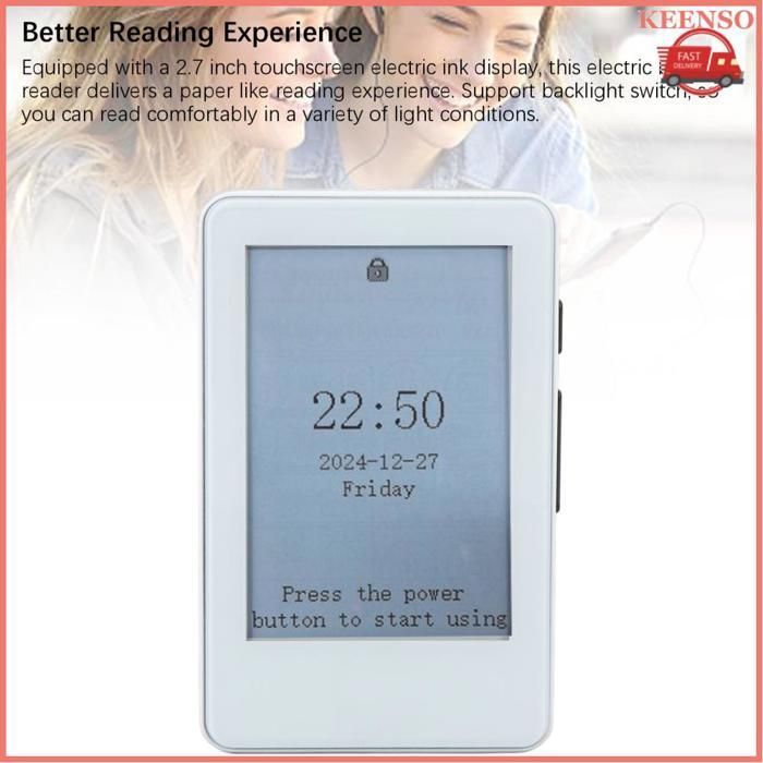 Lector electrónico pequeño de 2,7 pulgadas, lector electrónico con pantalla táctil y reproductor de MP3, soporte extendido.