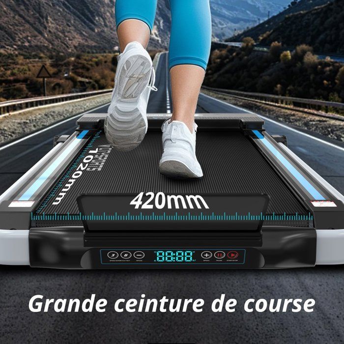 Tapis de Course Pliable et Inclinable à 7.7%,1400W,CITYSPORTS WP3,1-12km/h.Noir avec bleu.APP.Bluetooth