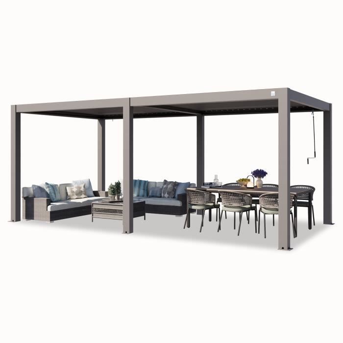 Pérgola PRIMEYARD de 3x6 m con postes de aluminio y lamas de aluminio ajustables, pabellón gris.