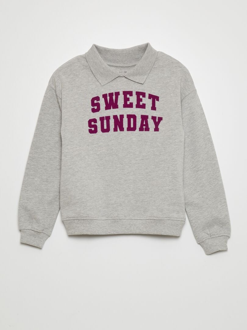 Sweatshirt met opdruk en polokraag - GRIJS