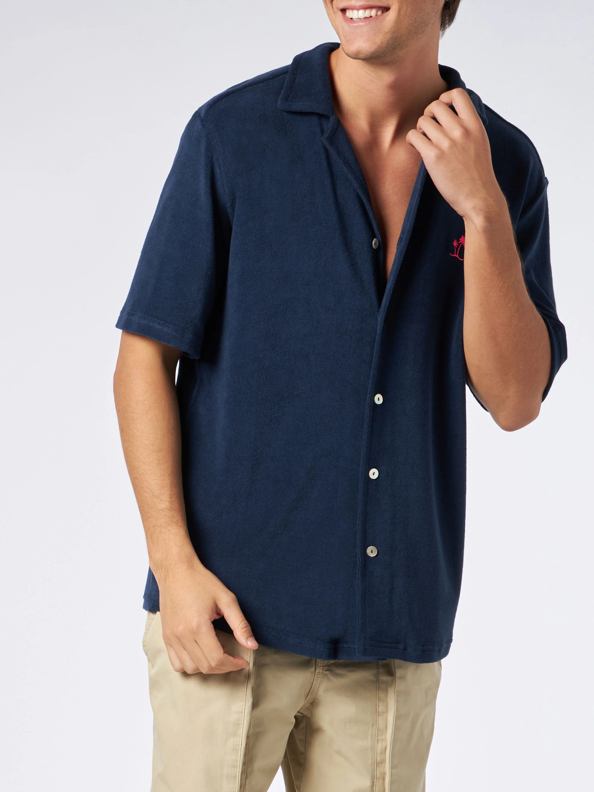 Camisa de felpa azul marino para hombre