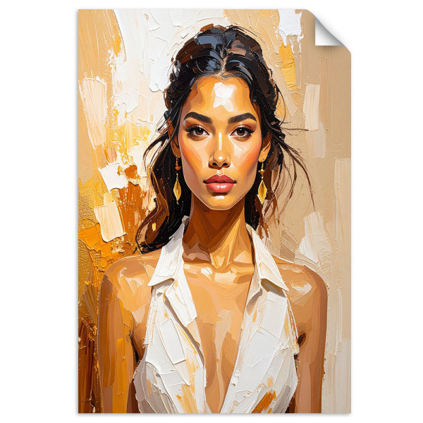 Naklejka samoprzylepna do salonu Feeby Portret Kobiety Glamour w beżu 20x30