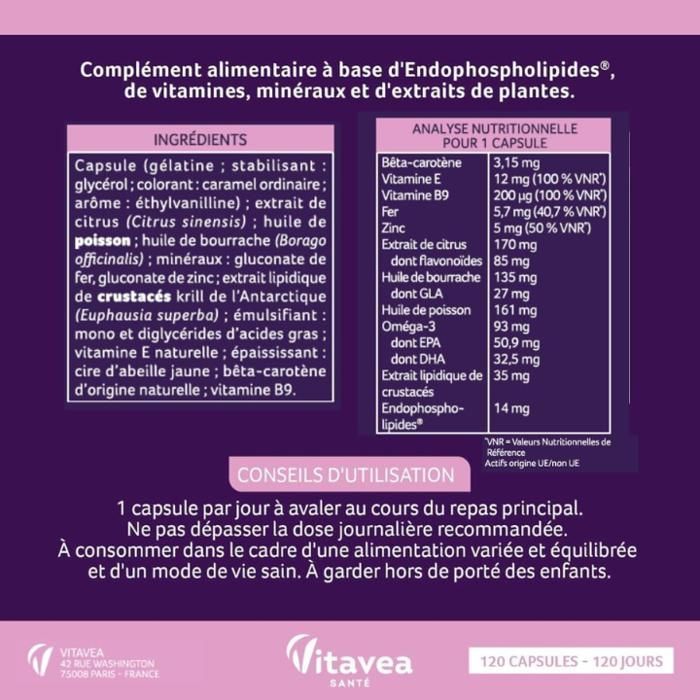 Vitavea Manhaé - Complemento alimenticio sin hormonas para la menopausia/premenopausia - Confort y bienestar - 120 cápsulas - Tratamiento de 4 meses