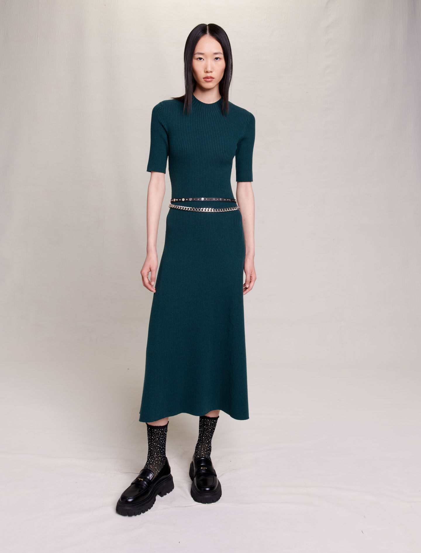 Rochie lungă tricotată - Verde sticlă