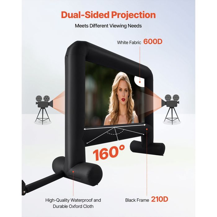 Pantalla de proyección inflable DUOKU - 488 cm - Tejido lavable 600D - Relación de aspecto 16:9 - Incluye bolsa de transporte