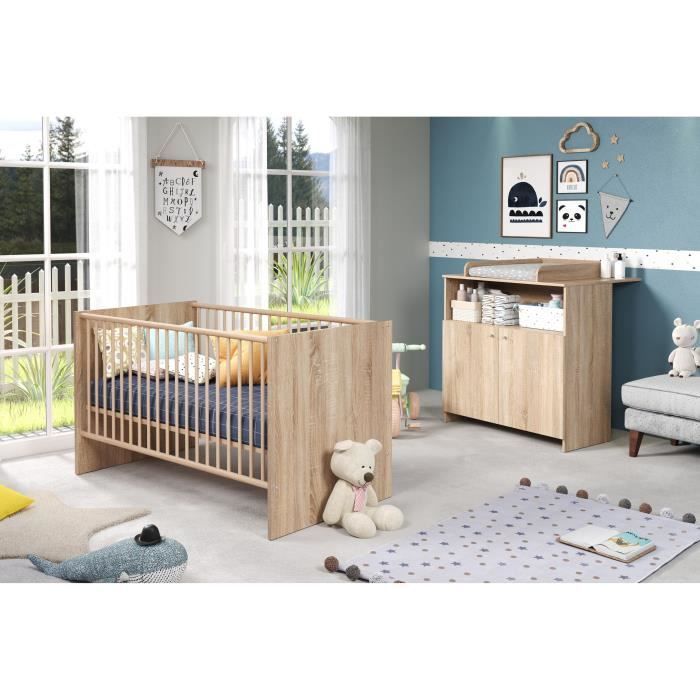 NIKO Baby Room Duo - 70x140 cm Cot + 2-Door Changing Unit - Natural Oak Finish - TRENDTEAM