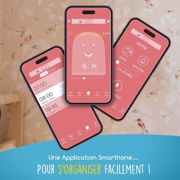 Réveil enfant éducatif REMI - Babyphone - Veilleuse & Berceuse - Suivi du Sommeil - Rouge