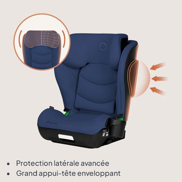 Seggiolino auto LIONELO Neal i-Size 100-150 cm - ISOFIX - Portabicchieri - Seduta ampia - Reclinabile - Gruppo 2/3 - Blu