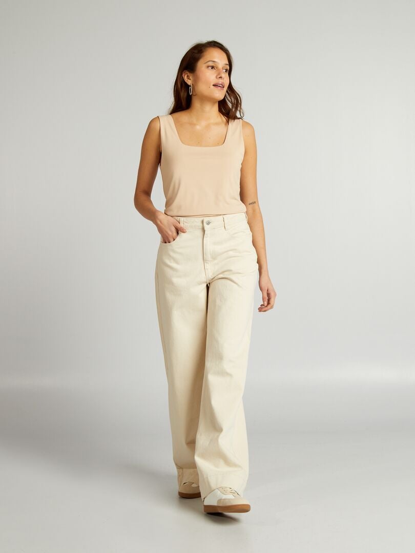 Calça jeans de perna larga - BEGE