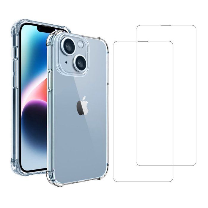 Funda transparente antigolpes EVETANE compatible con iPhone 14 + 2 protectores de pantalla