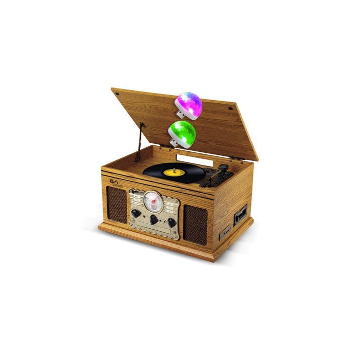 Evidence Acoustics EA-PL300-WOOD - Vintage Hi‑Fi system 3 speeds (33/45/78) CD, cassette, Bluetooth, USB/SD, FM, 60W